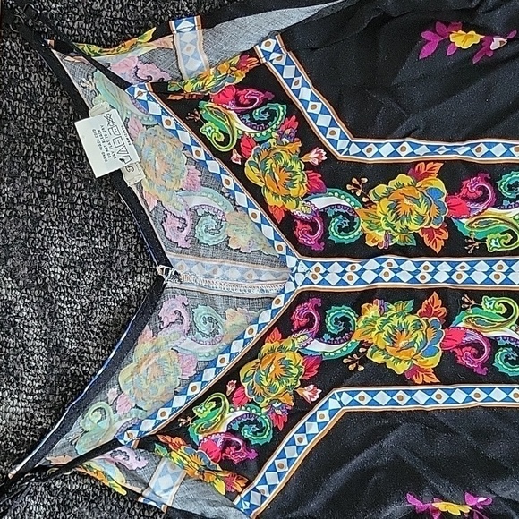 Flying Tomato Black Beach Multicolor Floral Hanky Rayon Hankerchief Strap Dress - Picture 7 of 9